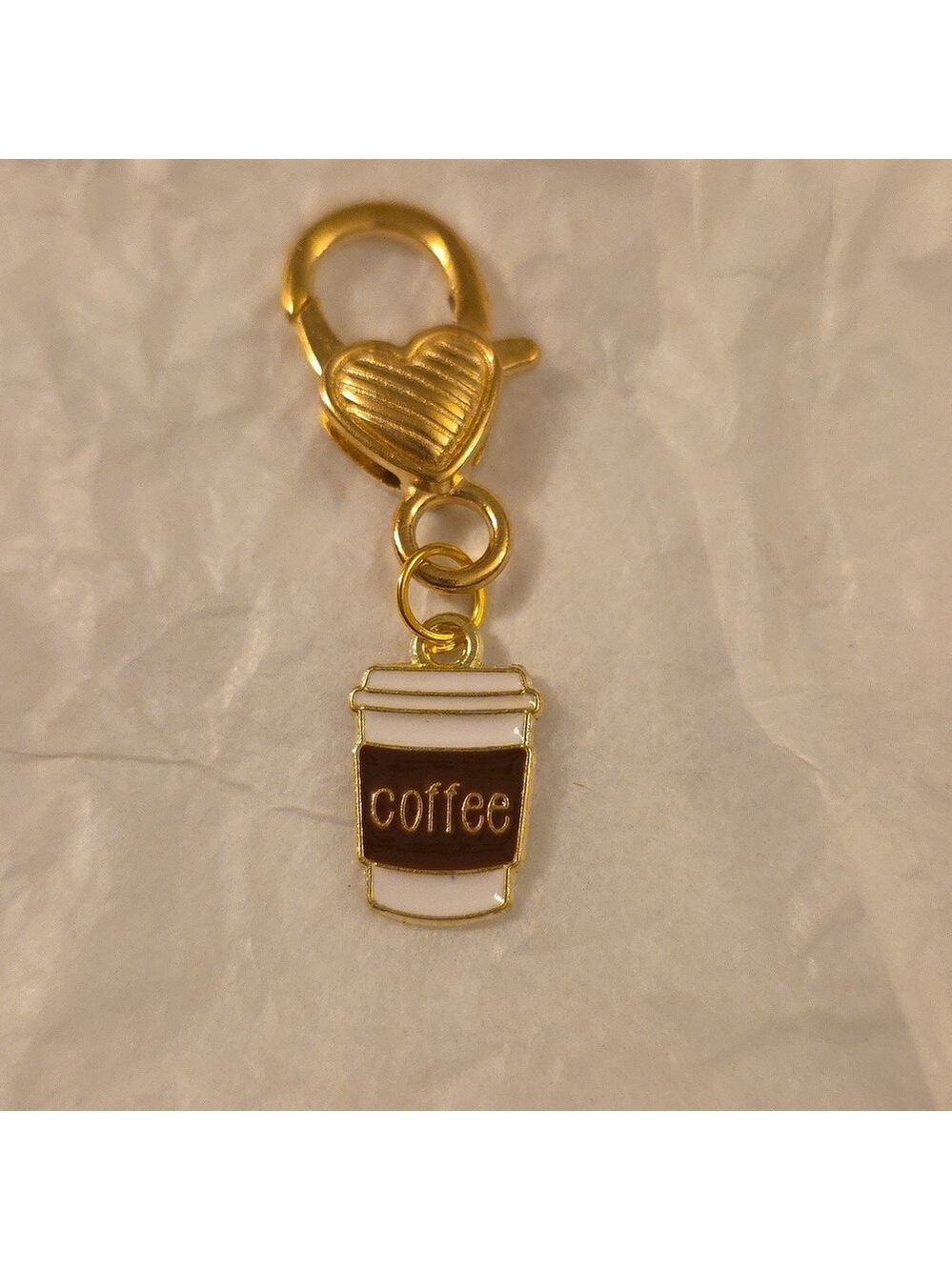 Coffee ZIPPER Pull -purse charm Or Charm bracelet Lobster claw clip closure